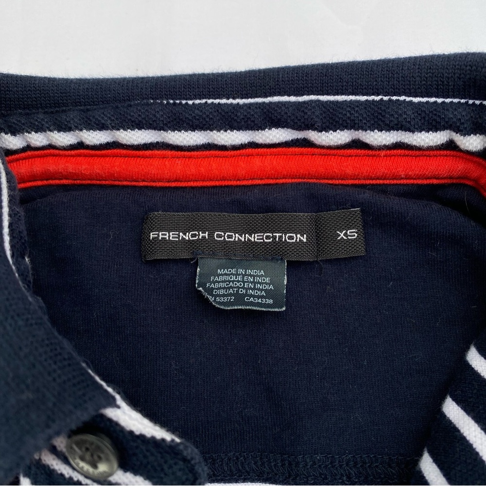 French Connection Navy & White Striped Short Sleeve Polo Shirt - Picture 4 of 7